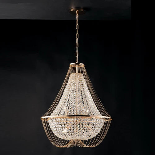 Sospensione 6 luci in cristalli K9 metallo oro D.60cm 6XE14 non incl. VIENNA Sospensione 6 luci in cristalli K9 metallo oro D.60cm 6XE14 non incl. VIENNA
